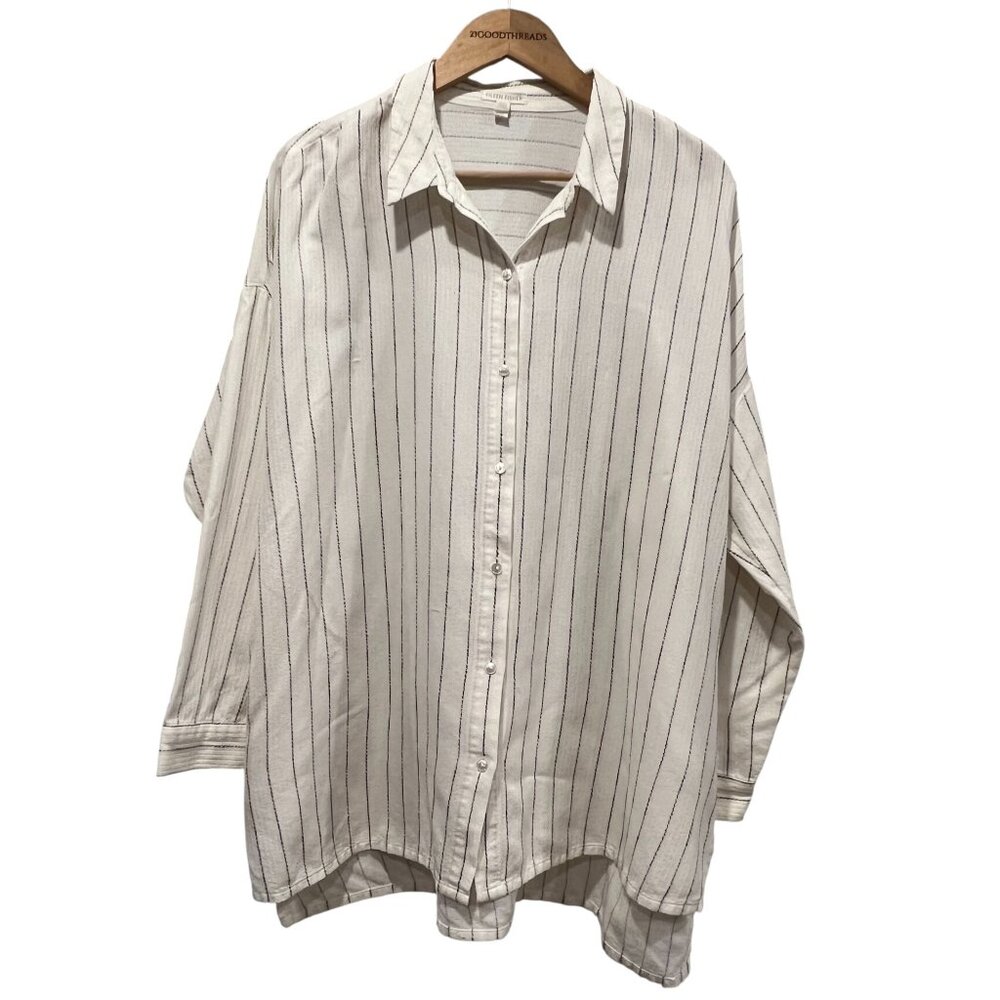 Eileen Fisher Classic Collared Pin Striped Shirt, Ivory, L/XL